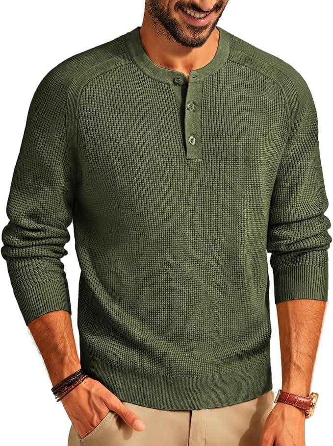 PJ PAUL JONES Sweaters for Men Regular Fit Casual Long Sleeve Knit Sweaters for Work Office Army Green L
