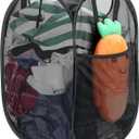 HOUSE AGAIN Mesh Popup Laundry Hamper, [Reinforced] Collapsible Laundry Basket, Foldable Pop Up Hamper with Durable Handles, Easy to Open and Fold for Dorm, Laundry Room, Bedroom, Travel, (Black) (1-Pack)