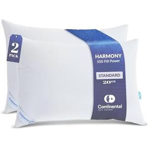 Continental Bedding | Harmony White Down Pillow | 550 Fill Power | 400 Thread Count Cotton Cover | Made in USA | Medium, Standard (Pack of 2), 2
