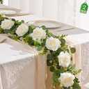 Livole 2Pcs 13 FT Artificial Flower Garlands Real Touch Fake Floral Silk White Rose Garland Hanging Vine for Wedding Table Centerpieces Party Arch Ceremony Garlands Backdrop Decor