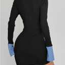 MakeMeChic Women's Spring Outfits Gingham Bodycon Mini Dress Long Sleeve Collared 2 in 1 Business Casual Dress (Black, M)