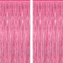 2 Pack Pink Party Decorations, 3.28 FT x 7.05 FT Pink Backdrop, Metallic Tinsel Backdrop Fringe Curtains Backdrop Curtains, Photo Backdrop Party Supplies Birthday Party Decorations