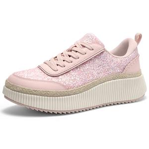 AIRHAS Women Espadrille Platform Sneakers Chunky Fashion Casual Shoes for Women Comfortable Walking Sneakers(Pink_Glitter,9,5)
