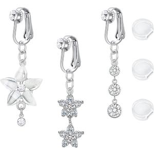 AceFun Gold Silver Fake Belly Ring Clip on Belly Button Rings Surgical Steel Non Piercing Navel Ring Butterfly Evil Eye Flower Clear CZ Dangle Fake Belly Piercing Jewelry with Pain Reducing Silicone Pad 