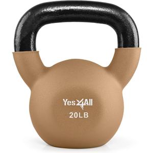 Yes4All Kettlebell, 20  LB Neoprene Coated Cast Iron Kettlebells, Wide Grip Handle & Flat Bottom for Swings, Squats, Deadlifts, Push Ups & Full Body Training at Home Gym - Single & Set