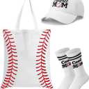 Newcotte 3 Pcs Baseball Mom Gifts Set Embroidered Adjustable Cap Canvas Tote Bag Cool Mother Stripe Crew Mother Socks Baseball Gifts for Birthday Mother's Day