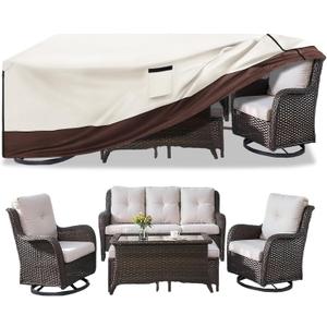 Patio Furniture Cover for 5 Pieces Set-Waterproof 600D Oxford Fabric Cover for 5 PCS Outdoor Sets Wicker Metal Couch Rocking Glider Swivel Chairs Ottomans Sectional Sofa Dining Chair Beige