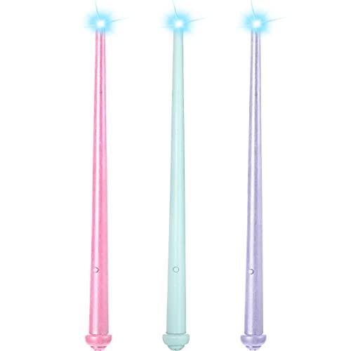 Skylety 3 Pieces Light up Wand Magic Light and Sound Toy Illuminating Princess Wand Fairy Toys Christmas Party Costume Accessory for Xmas Cosplay Masquerade(Pink, Purple, Blue)
