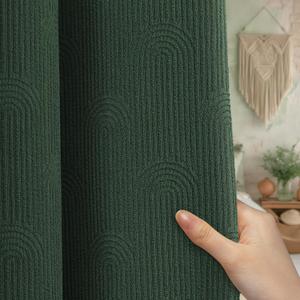 Dark Green Shower Curtain Boho Cotton Texture Mid Century Minimalist Arch Shower Curtain for Bathroom,72" W X 72" L