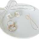 COLLECTIVE HOME - Personalized Initial Ceramic Jewelry Tray with Bow, Christmas Gift Ideas for Women, Small Gift for Girlfriend Wife, Ring Holder, Earrings Dish, Birthday Gift for Her (G)