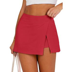 ANRABESS Women's Tennis Skirts Athletic Golf Skorts Summer Inner Shorts Workout Exercise Sports 2024 Spring Running Onesie Bodycon Zipper Pocket Short Cute Skirts A1437-dahongse-XL Red, X-Large (Red, XL)