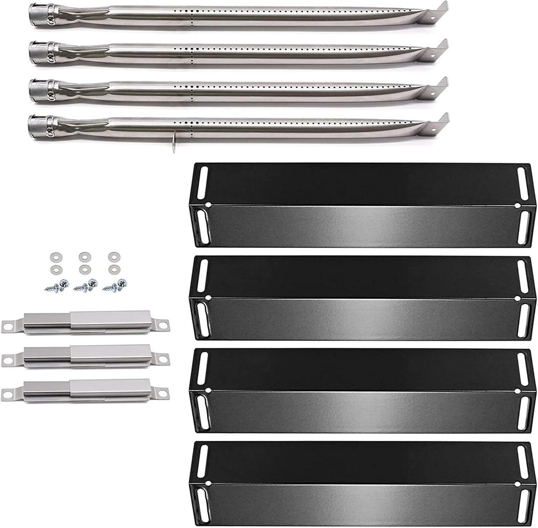 Yiming Grill Replacement Parts for Charbroil 4 Burner 463211512, 463211513, 463211514 Grill Model, Grill Burner Tube (1 Burner with Bracket), Heat Tent Shield, Carryover Tube Replacement Kit.