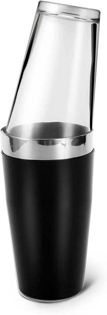 Boston Cocktail Shaker, 16 fl oz Glass and 26 fl oz Stainless Steel with Rubber Sleeve