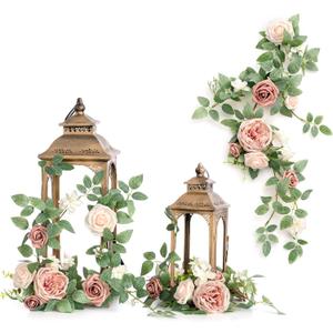 Ling's moment 6Pack 1.8ft Artificial Flowers Garland Dusty Rose Lantern Arch Floral Centerpieces Wedding Aisle Decor Chair Flower for Mantel Signs Table Window Cake Decorationnot Including Lanterns