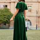 Simplee Women's Short Sleeve Velvet Maxi Dress V Neck Empire Waist Long Formal Wedding Guest Dresses (Green, S)