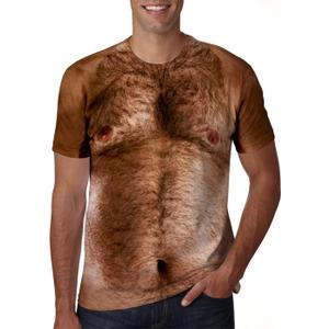 Uideazone Mens Short Sleeve T-Shirt Casual 3D Creative Print Crewneck Graphic Tees (Medium, Chest Hair Brown)