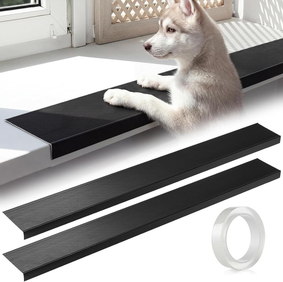 Wesiti 2 Pack Window Sill Protector, 36 x 4 x 1.2 Inch L Shaped Aluminum Alloy Non Slip Guard, Black Pet Anti Scracting Window Sill Cover with Double Sided Tape for Furniture Edge Protection
