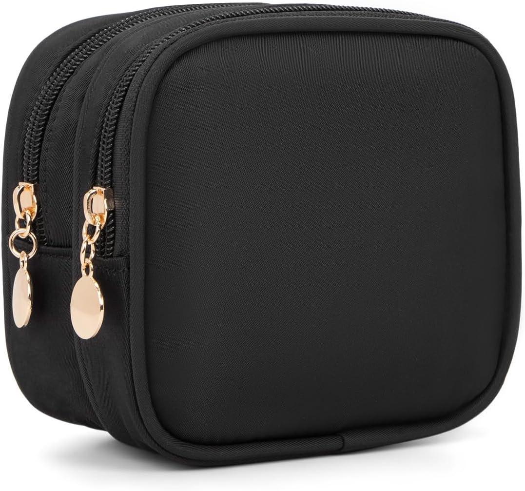 Small Makeup Pouch, Double Zipper Cosmetic Bag, Travel Makeup Bag, Cute Makeup Bag for Purse, Mini Toiletry Bag (Black)