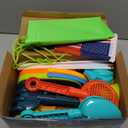 Beach Sand Toys for Kids, 29PCS Sandbox Toys with 2 Collapsible Bucket Sand, 2 Dump Truck, Dinosaur Molds, Castle Building Kit, Shovel Sieve,Flags,Mesh Bag Travel Beach Toys for Toddler 3-10