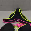 TASHEHE Women's Colorful String Bikini Set Sexy Triangle Two Piece Neon Bikini Swimsuit Color Block Halter Bathing Suit (Large, 424 / Black)