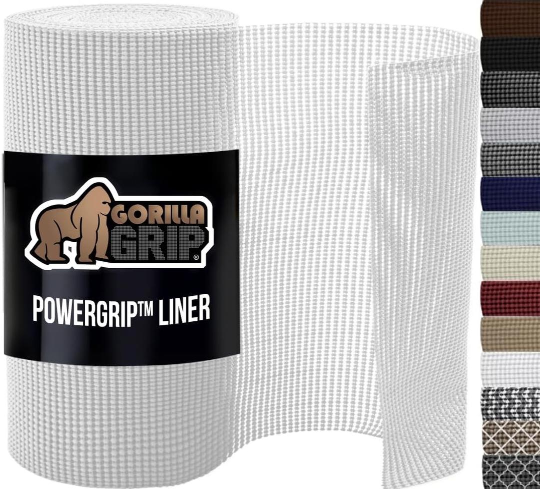 GORILLA GRIP powerGRIP Drawer Shelf and Cabinet Liner, Thick Strong Hold, Non-Adhesive Liners Protect Kitchen Cabinets and Cupboard, Bathroom Drawers, Easy Install, Breathable Mat, 24" x20' Snow White