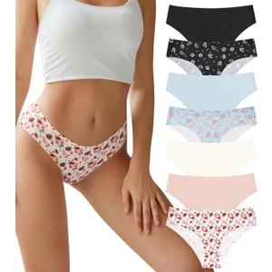 SHARICCA Women Seamless Cheeky Bikini No Show Panties Ladies Invisible Breathable Briefs Soft Stretch Underwear 7 Pack (Small, Parc Monceau)