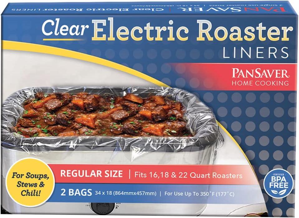  PackPanSaver Cooking Liners - Disposable Electric Roasting Pan Liners for Instant Cleanup with No Scrubbing - Clear, 2 Count, 