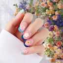 2 x 150pcs Blue French Tip Press on Nails, Short Soft Gel Nail Tips in 15Sizes, Pre-lasting Soak Off Square Acrylic Fake Nails, No Need to File False Nail Tips Extension for Women Girl Nails