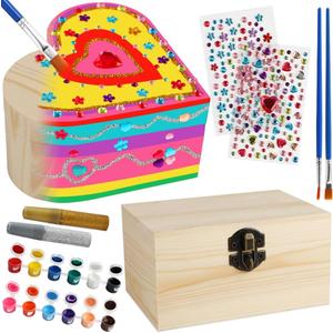 Crafts for Girls 8-12, 2 Pack DIY Wooden Jewelry Box Art Craft Supplies Painting Kit for Kids Ages 4-6 6-8 5 7 9 10 11 Year Old Girl Birthday Party Favors Toys Mothers Valentines Day Gifts
