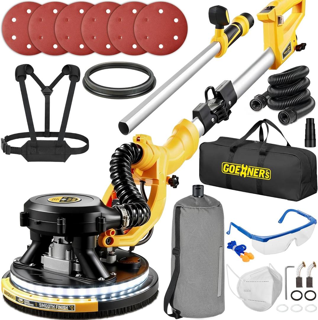 Drywall Sander, 950W 8.5A Electric Drywall Sander with Vacuum Dust Collector, 9 Variable Speed 800-2100RPM, 26FT Power Cord, Wall Sander for Popcorn Ceiling, Pole Sander for Drywall