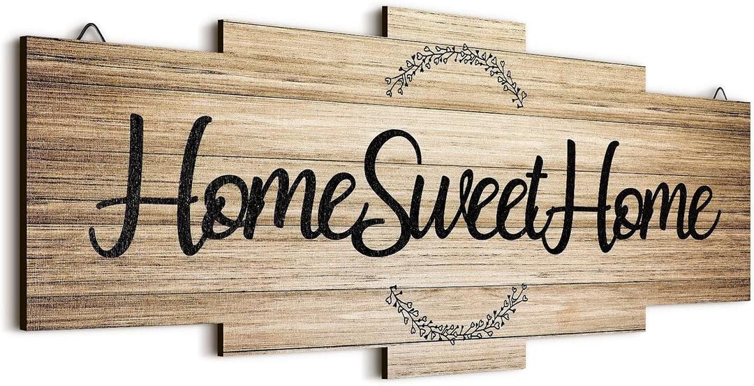 Jetec Home Sweet Home Sign, Rustic Wood Room Wall Decor, Farmhouse Plaque Wall Hanging Wooden Sign for Bedroom, Living Room, Wedding Decor(Wood Color)
