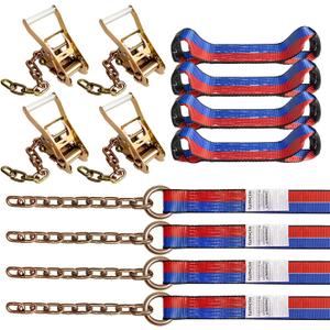 8 Point Roll Back Vehicle Tie Down Kit,with 2" x 16' Chain Extension on Both Ends,2" x 16', Heavy Duty Wheel Bonnet Tie Downs for Towing, Flatbeds, and Vehicle Hauling