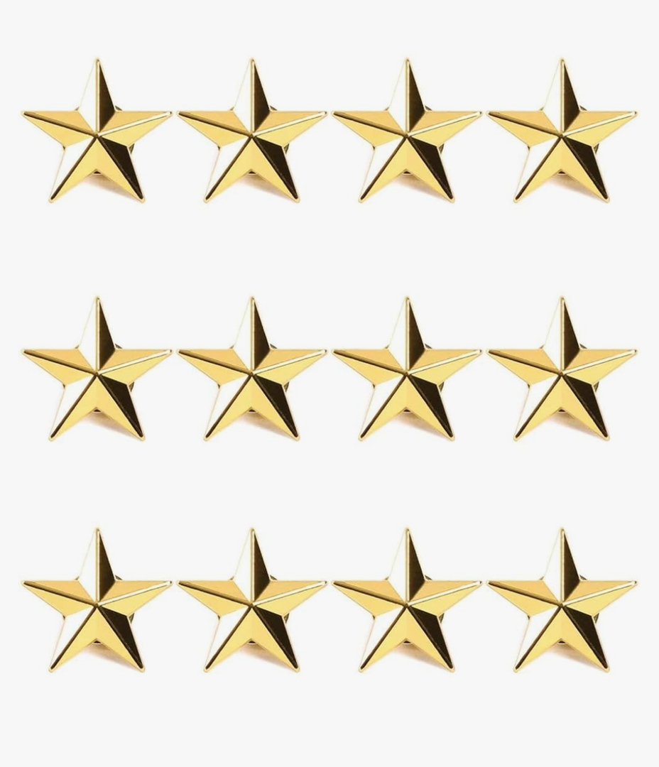 Gold Point Star Lapel Pins, Enamel Pin Set (1 In, 12 Pack)