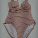 Eomenie Women's One Piece Swimsuit Tummy Control Bathing Suit V Neck Slimming 1 Piece Swimwear (XX-Large, Light Pink Ribbed)