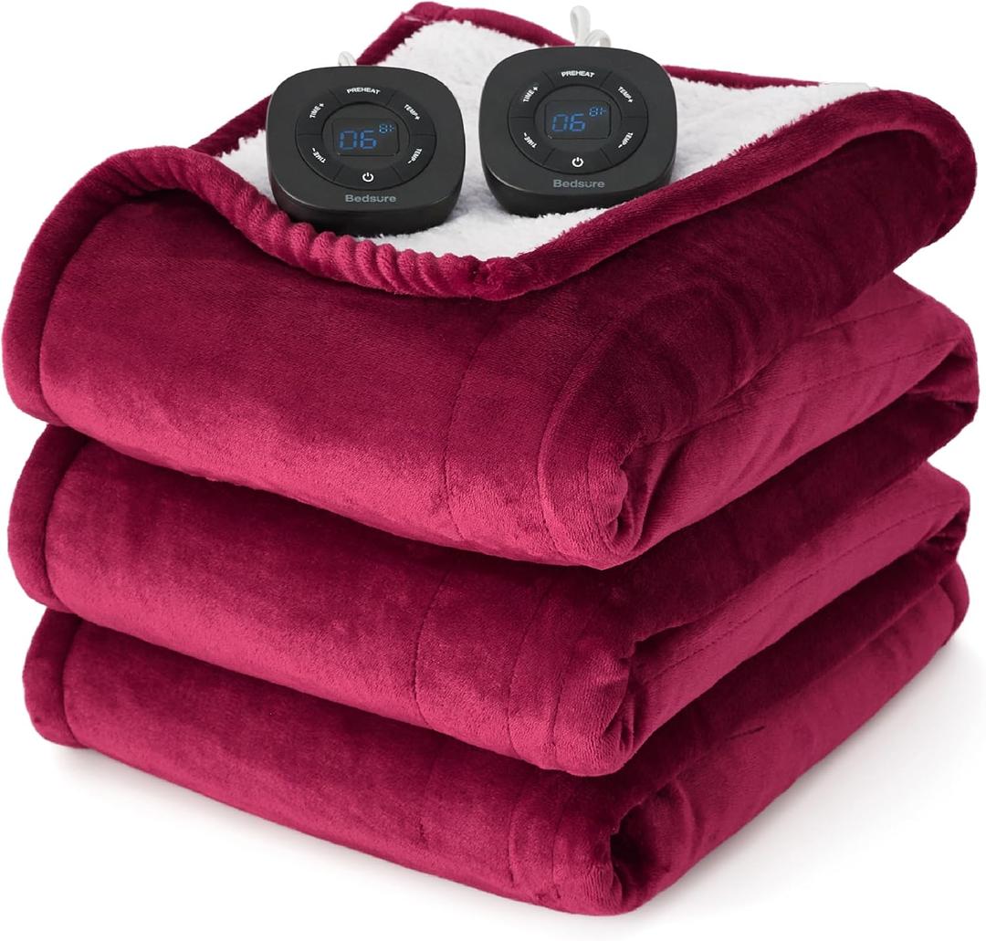 Bedsure Electric Blanket King Size - Dual Control Heated Blanket King Size, Fast Heating with 10 Time Settings & 10 Heat Settings, Warm Gift for Grandma (100x90 inches, Burgundy)