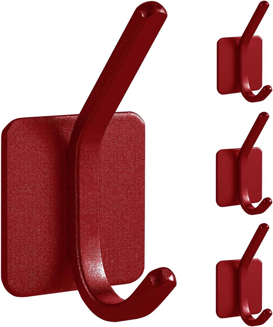 Paoli Heavy Duty Self Adhesive Hooks - Sturdy self Adhesive Hooks for Home, School and Office Easy to fit and Remove,with a Maximum Load Capacity of 30lb (4 PC). (Red)