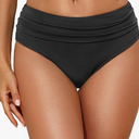 Tempt Me Women Mid Rise Bikini Bottoms Full Coverage Swimsuit Ruched Scrunch Swim Bottom, Black, Small