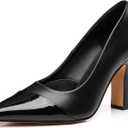 Trary Heels for Women Closed Pointed Toe Chunky Pumps Shoes Women Block High Heels Comfortable Slip-On Dress Office Party Wedding Shoes 3.54" Heel (Black)