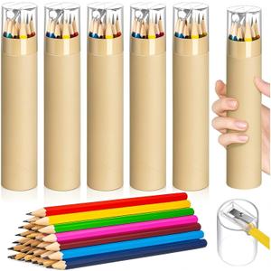 6 Pack #2 HB Pencils Bulk in Tube with Sharpener Assorted Colors Wood-cased Pre-sharpened Pencils Gifts for Christmas Back to Supplies Prize Party Favor (Wooden)