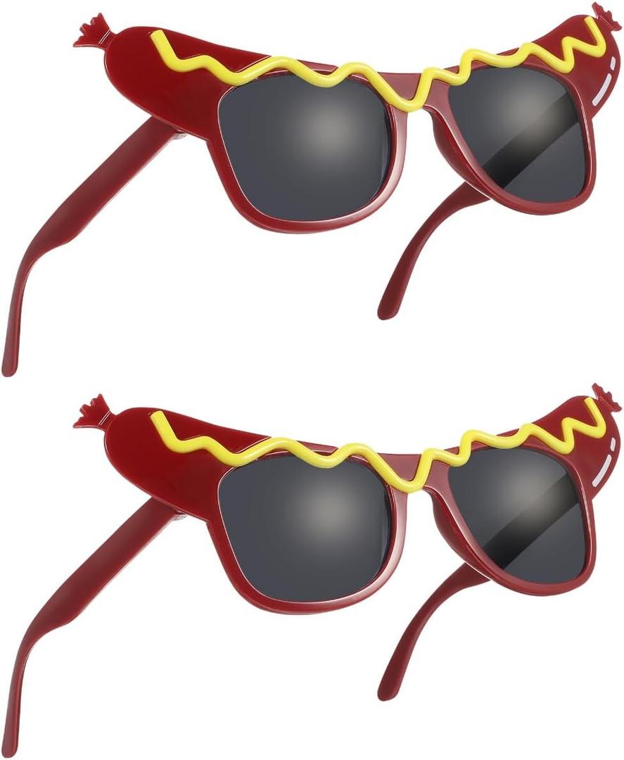 2pcs Hot Dog Eyeglasses for Dance Party and Masquerade Funny Makeup Glasses with Vibrant Design for Beach Gatherings and Themed Events