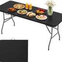 BestOffice | 6FT Folding Table | Black Wood Grain | Portable Plastic Table, 6 FT 70"x28"