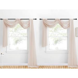 NICETOWN 2 Panels Taupe Sheer Window Scarf Valances W60 x L216, Decorative Soft Voile Textured DIY Bed Canopy Curtains for Party/Wedding/Nursery