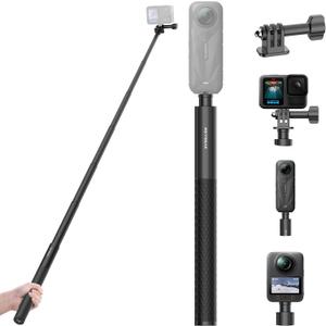 REYGEAK 51 Inch Invisible Selfie Stick for Insta360 X5,Extension Selfie Pole with 1/4 and Dual-Claws,Aluminum Long Monopod for GoPro/Osmo360/Action 6/5 Pro/4/3/Pocket 3 Accessories
