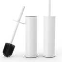 Toilet Brush and Holder Set, 2 Pack Stainless Steel Toilet Bowl Brush with Lid, Rust Proof Toilet Cleaner Brush with Caddy, Durable Bristles, Splash Proof, Ideal for BathroomWhite