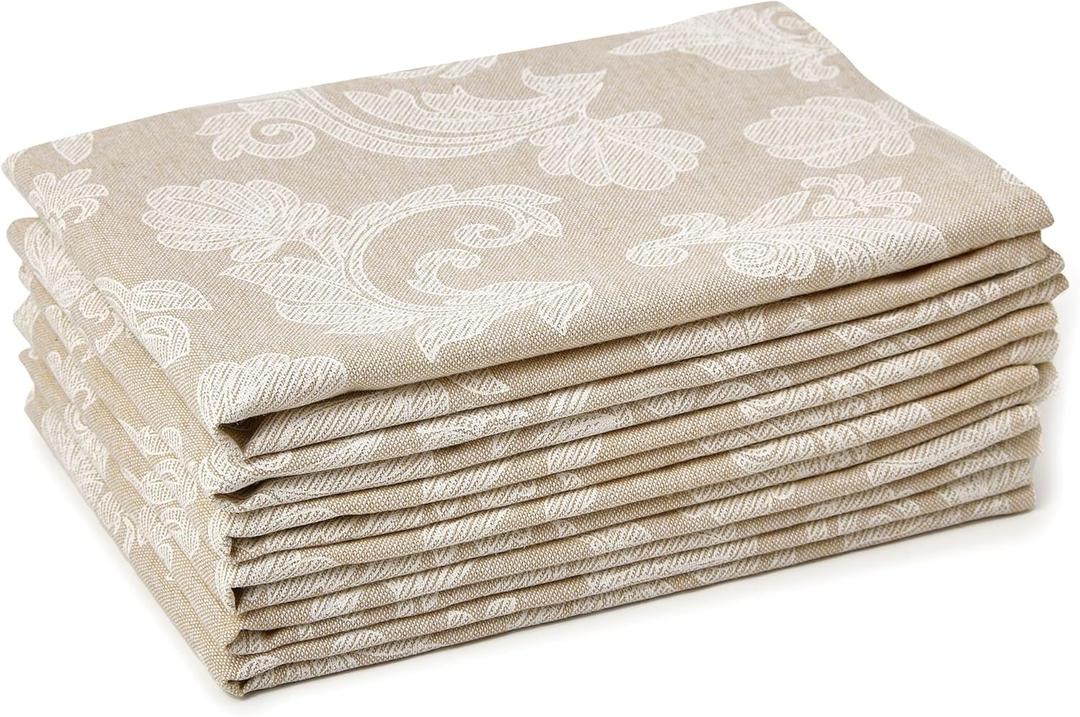 Encasa XO Beige Cloth Napkins Set of 6, 18x18 in | Floral Jacquard Homespun Cotton Dinner Napkins | Washable & Reusable Wedding Napkins for Holiday Dining, Parties, & Everyday Table Dcor