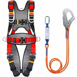 Fall Protection Safety Full Body Harness 5pt Adjustment Safe Comfortable Construction Positioning Harness Extra Long Thick Leg Back Padded Push-Button Quick-Lock Buckles OSHA and ANSI compliant