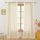 RYB HOME Ruffle Curtains Linen Striped Light Filtering Semi-Sheer 84 inches Long, Vertical Boho Farmhouse Window Treatment for Living Room Bedroom Pinstripe Printed, Yellow, W52 x L84, 2 Panels