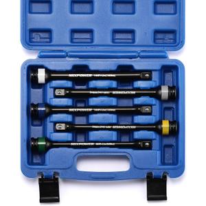 MIXPOWER 5 Piece 1/2" Drive Torque Limiting Socket Extension Bars, CR-MO, 8 Inch Long, Impact Grade Bars -Color Coded for Easy Identification, 65 to 140 Ft-Lbs, Impact Torque Limiter Set