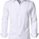 JEMITOP Men's Stretch Soft Slim Fit Dress Shirts Long Sleeve Formal Wedding Business Casual Button Down Shirt (White, S)