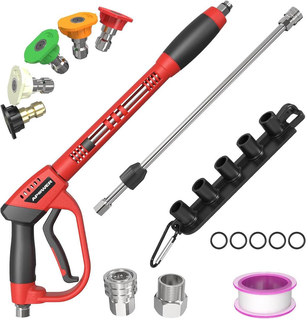 Pressure Washer Gun, with Replacement Wand Extension, 40 Inch Power Washer Long Gun with 5 Nozzle Tips and M22 fittings, Max 5000 PSI